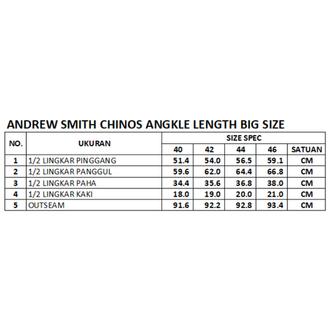Andrew Smith Celana Panjang Chinos Slim Fit Ankle Length Pria Big Size A0002C06F